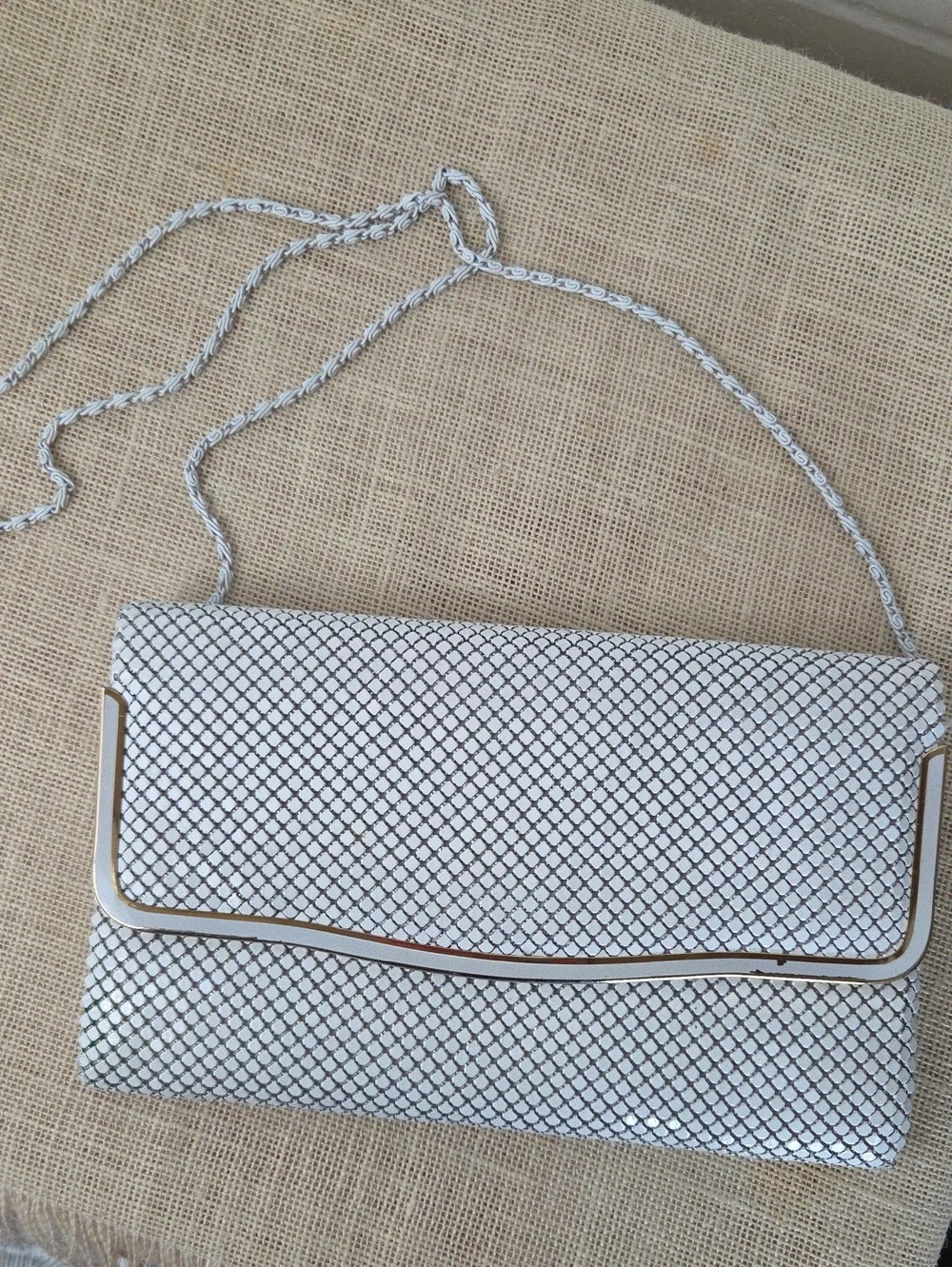 Vintage 70s white metal mesh clutch Chain Link shoulder evening bag